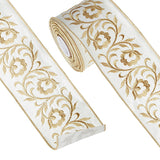 White and Gold Floral Embroidered Wired Ribbon - 10 Yards