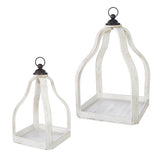 Set of 2 White Washed Curved Lanterns