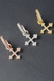 Designer Inspired Hoop Earrings with Pave Cross Charms