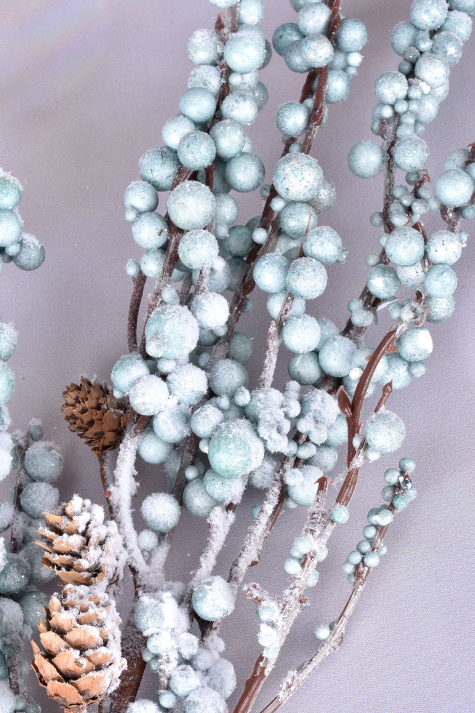 Snowy Blue Berries and Pinecone Sprays, Set of 6