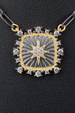 Designer Inspired Pave Starburst Cushion Paper Clip Chain Necklace