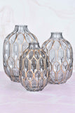 Set of 3 Smoked Glass Vases w/Gold Oval Pattern