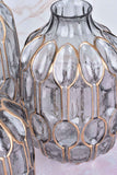 Set of 3 Smoked Glass Vases w/Gold Oval Pattern