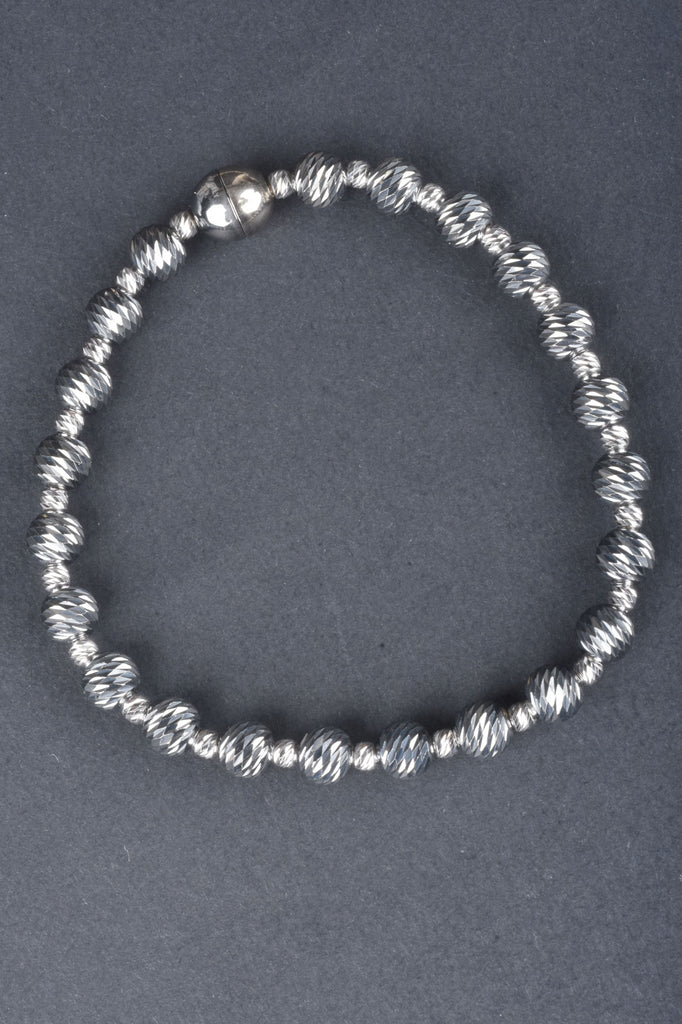 Italian Sterling Hand Diamond Cut Round Bead Bracelet