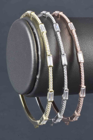 Sterling Handmade Solid Pave and Ribbed Border Hinged Bangle Bracelet