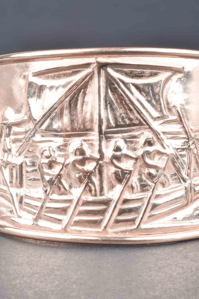 Sterling Florentine Roman War Ship Cuff Bracelet From Renaissance Mold