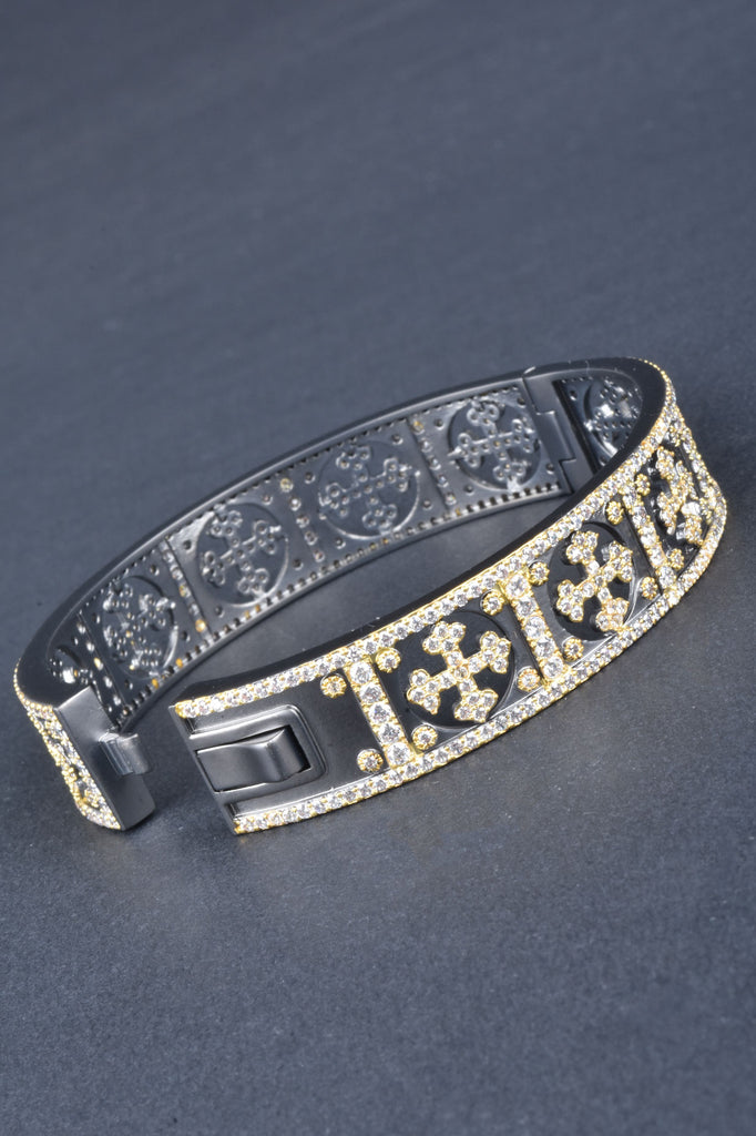 Handmade Pave Cross Hinged Bangle Bracelet