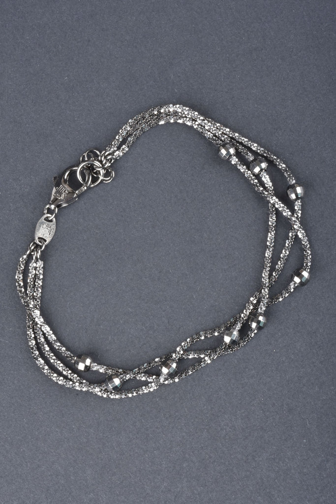 Italian Sterling Triple Strand Criss Cross Bracelet with Faceted Beads