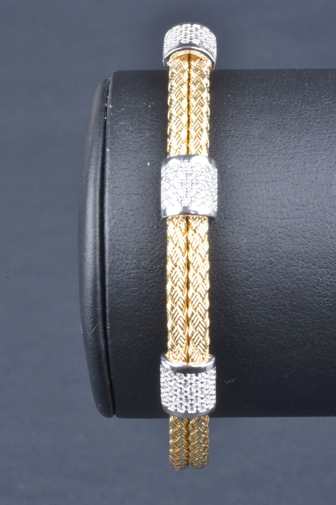 Sterling Italian 2-Row Woven Pave Station Cuff Bracelet