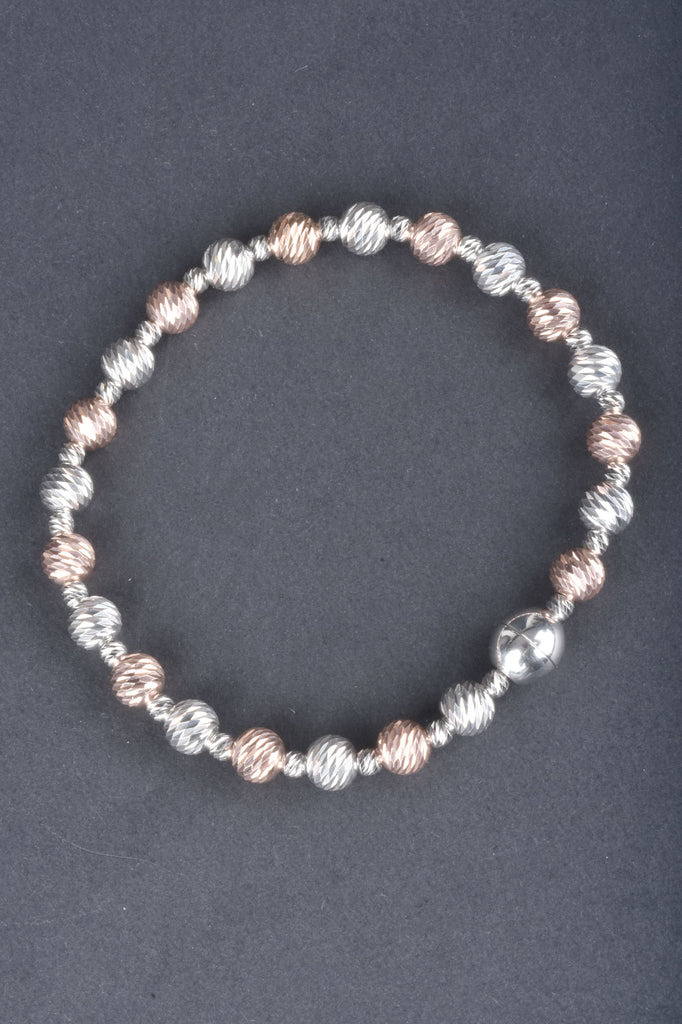 Italian Sterling Hand Diamond Cut Round Bead Bracelet