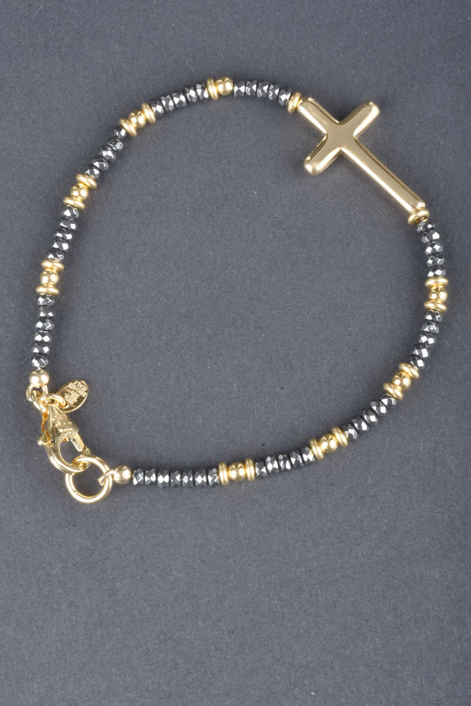 Hematite Bracelet with Cross