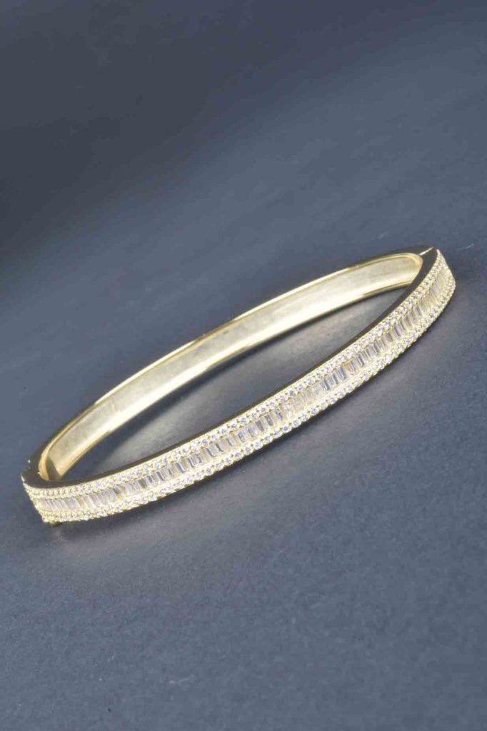 Baguette and Pave Border Hinged Bangle Bracelet