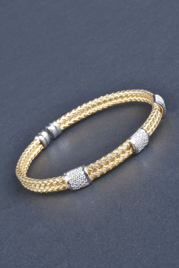Sterling Italian 2-Row Woven Pave Station Cuff Bracelet