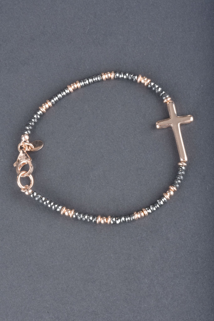 Hematite Bracelet with Cross