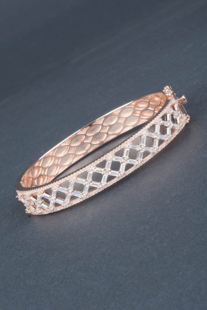 Handmade Lattice Design Baguette Hinged Bangle Bracelet