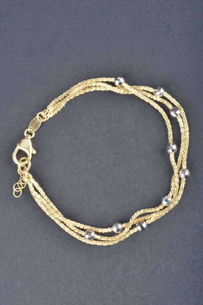 Italian Sterling Triple Strand Criss Cross Bracelet with Faceted Beads