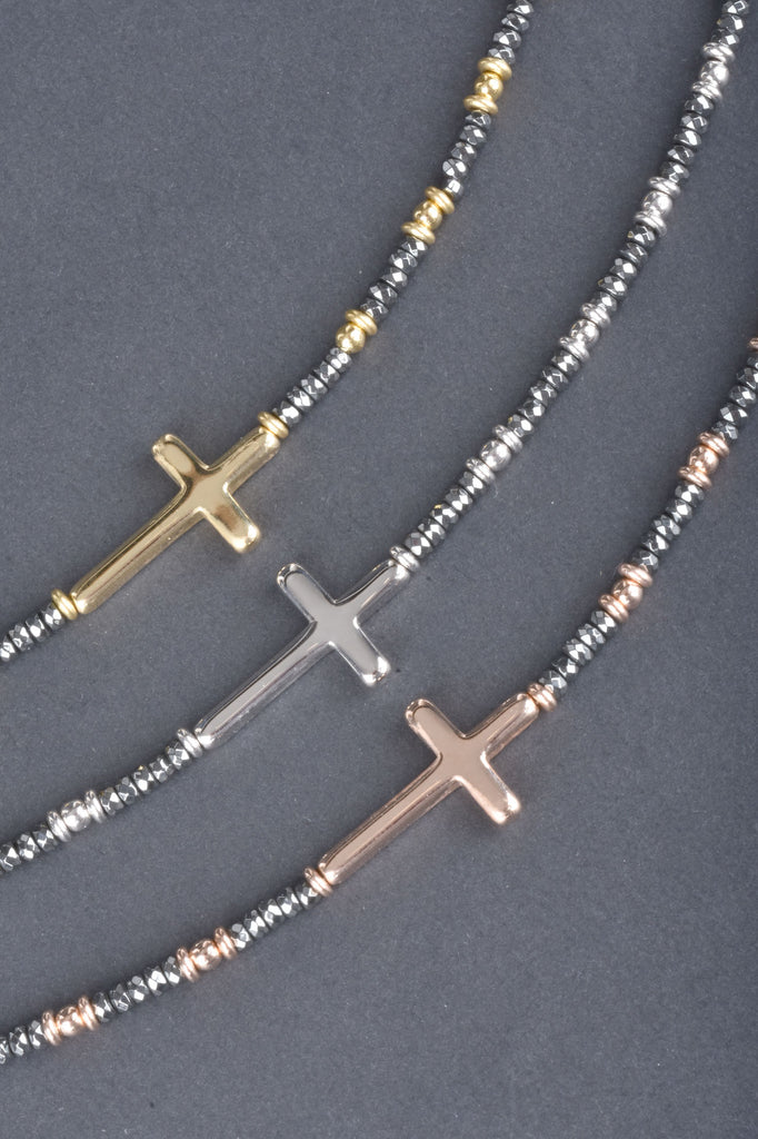Hematite Bracelet with Cross