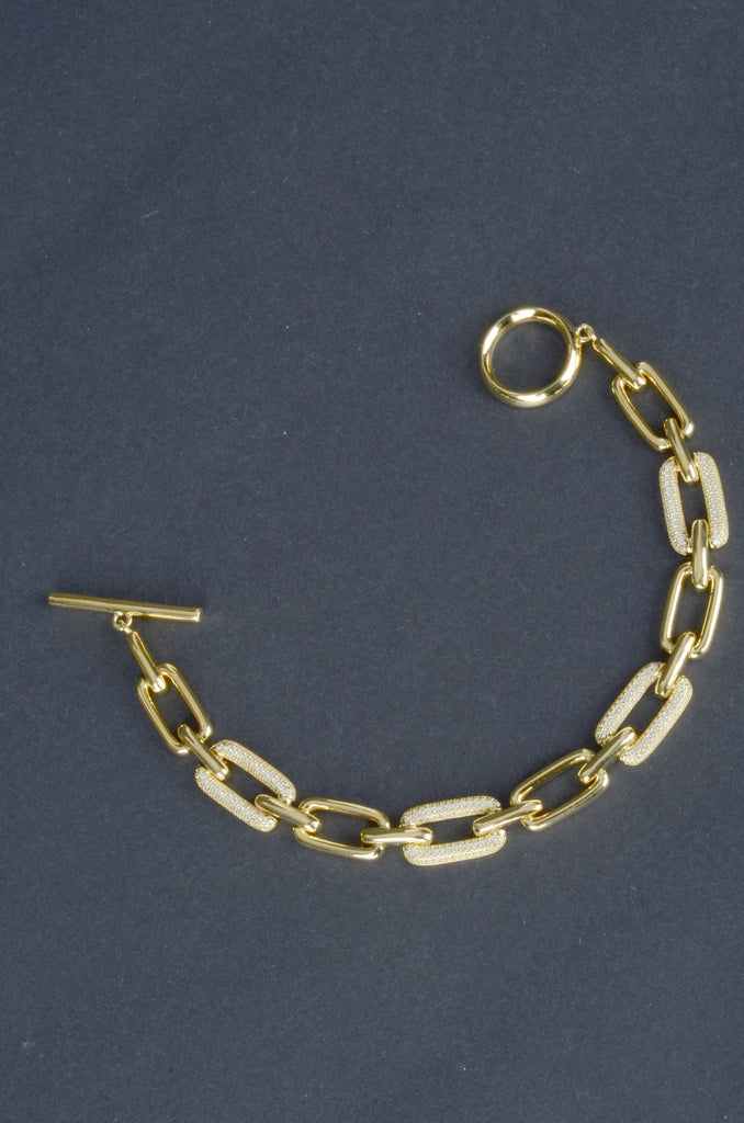 Handmade Sterling Polished and Pave Status Curb Link Bracelet