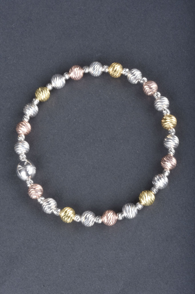 Italian Sterling Hand Diamond Cut Round Bead Bracelet