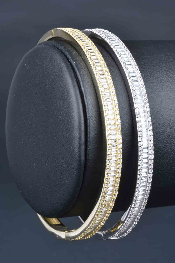 Baguette and Pave Border Hinged Bangle Bracelet