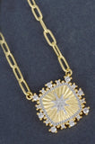 Designer Inspired Pave Starburst Cushion Paper Clip Chain Necklace