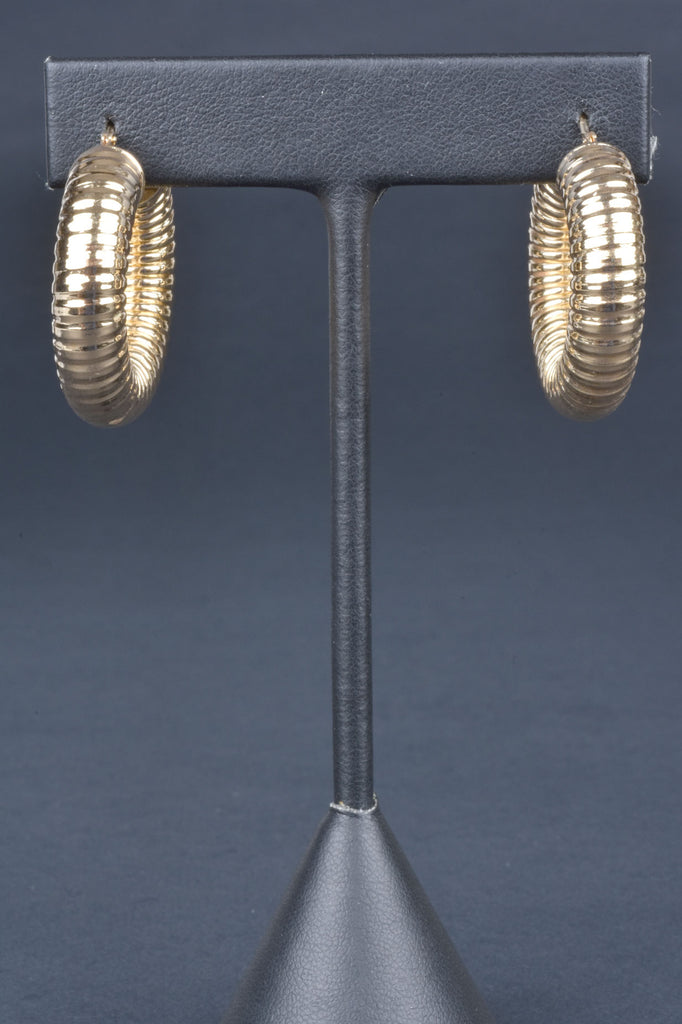Italian Bold Tubogas Design Ribbed Hoop Earrings