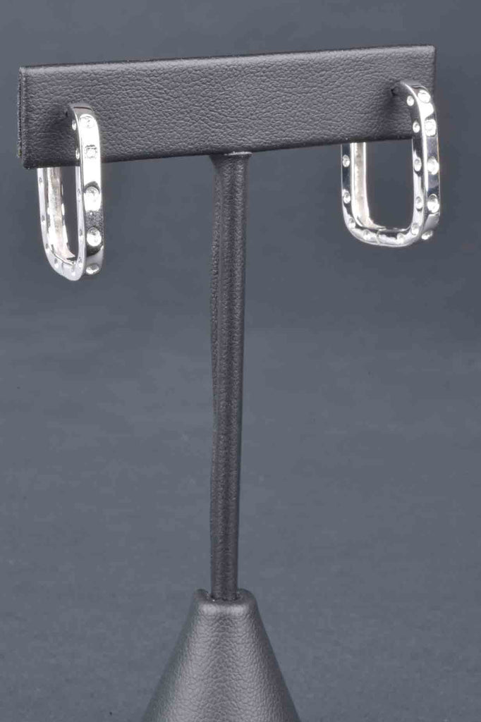 Sterling Beaded Engraved Stone Accent Rectangular Hoop Earrings