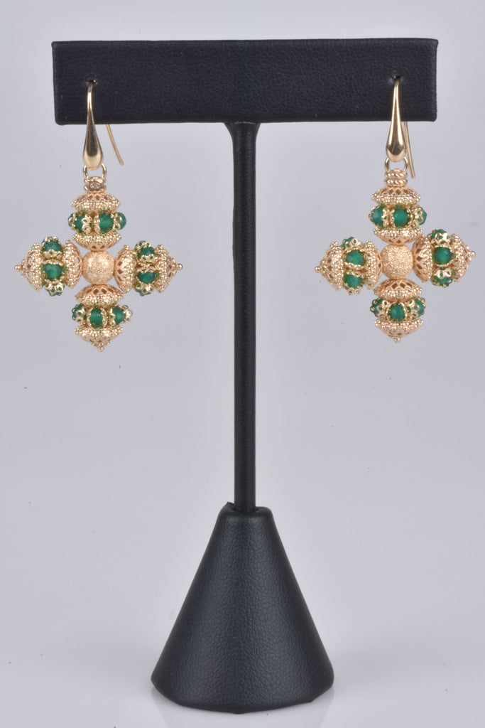 Florentine Sterling Ornate Beaded Cross Earrings