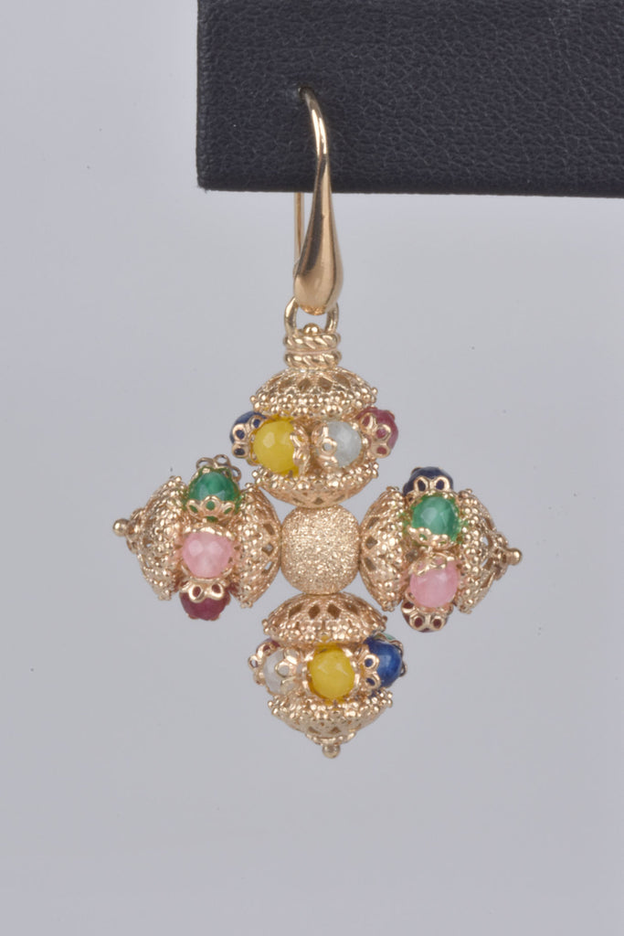 Florentine Sterling Ornate Beaded Cross Earrings