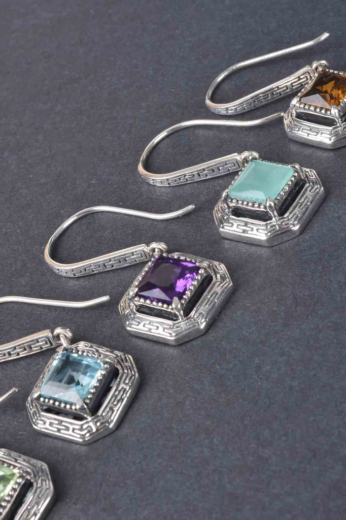Bali Handmade Silver Fancy Cut Gemstone Earrings