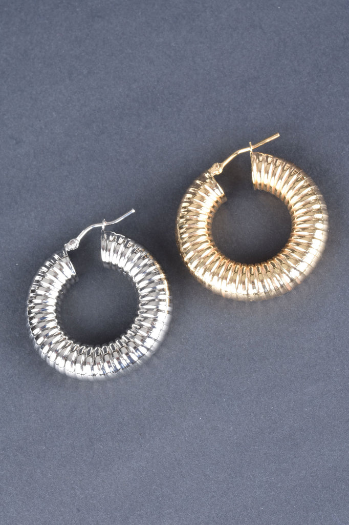 Italian Bold Tubogas Design Ribbed Hoop Earrings