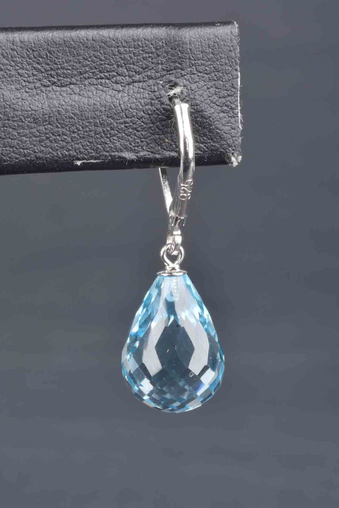 Sterling 25ct Swiss Blue Topaz Briolette Cut Teardrop Earrings