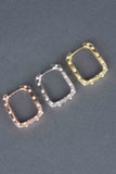 Sterling Beaded Engraved Stone Accent Rectangular Hoop Earrings