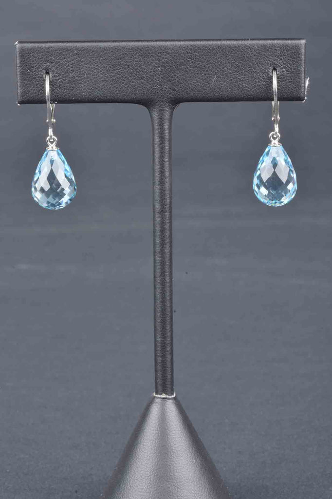 Sterling 25ct Swiss Blue Topaz Briolette Cut Teardrop Earrings