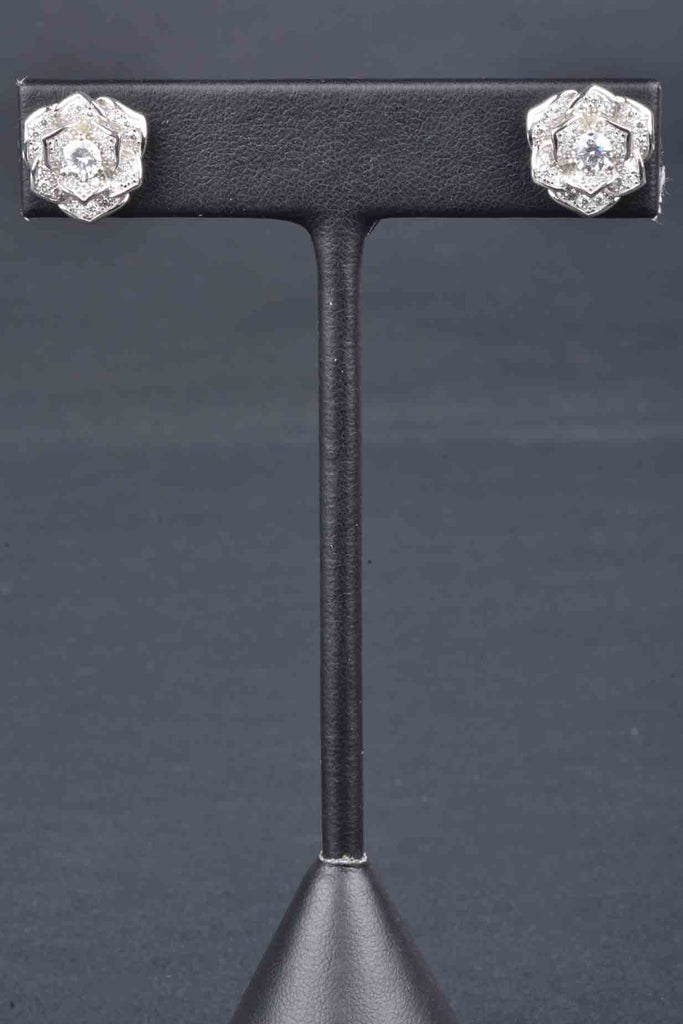 Sterling Handmade Designer Inspired Pave Flower Button Earrings
