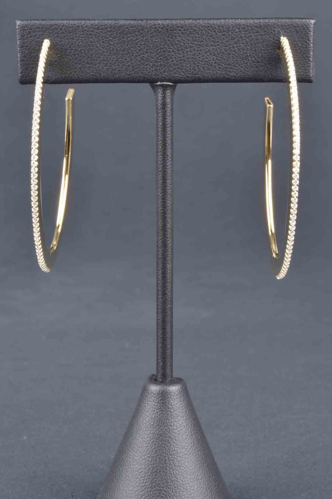 Handmade Sterling 2" Pave Knife Edge Oval Hoop Earrings