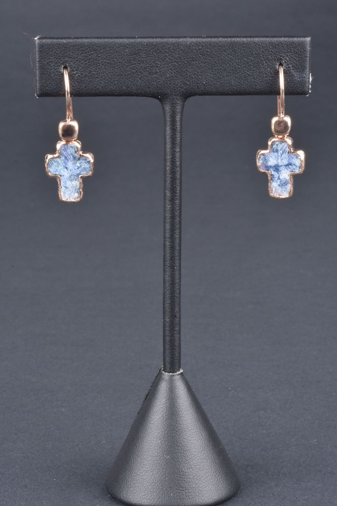 Sterling Handmade Roman Glass Cross Earrings
