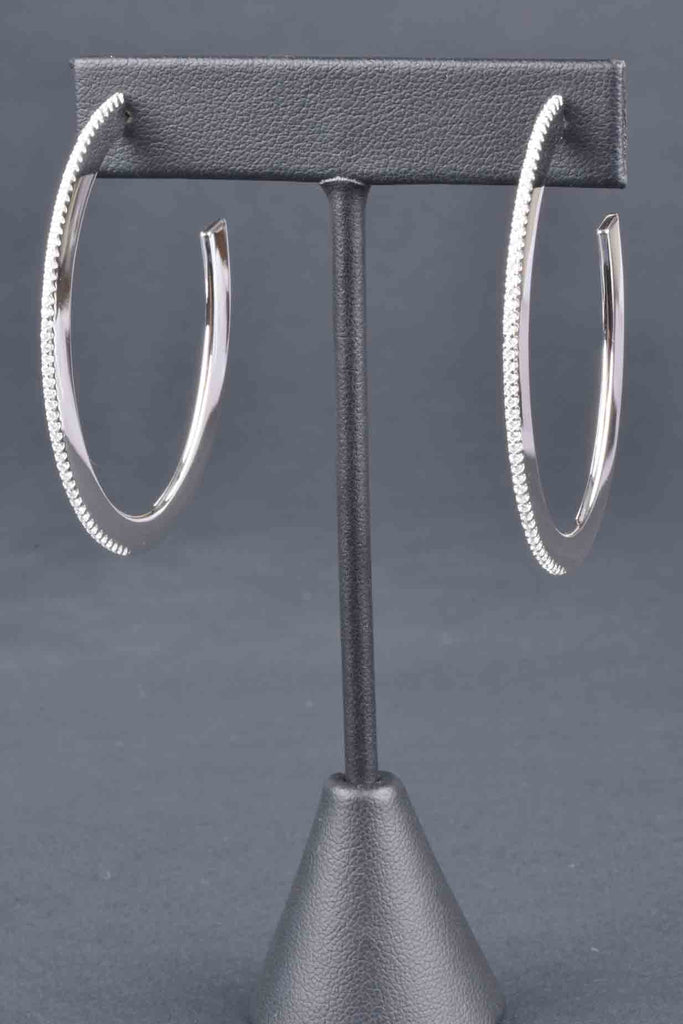 Handmade Sterling 2" Pave Knife Edge Oval Hoop Earrings