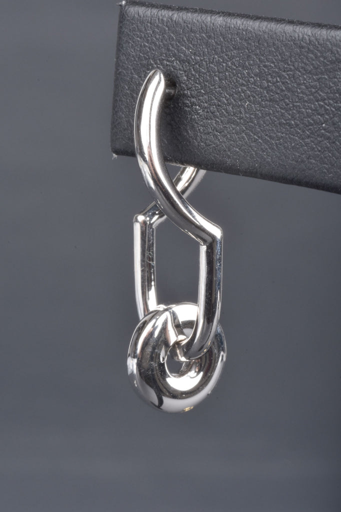 Sterling Polished Curved Hoop Earrings with Rondel Charm