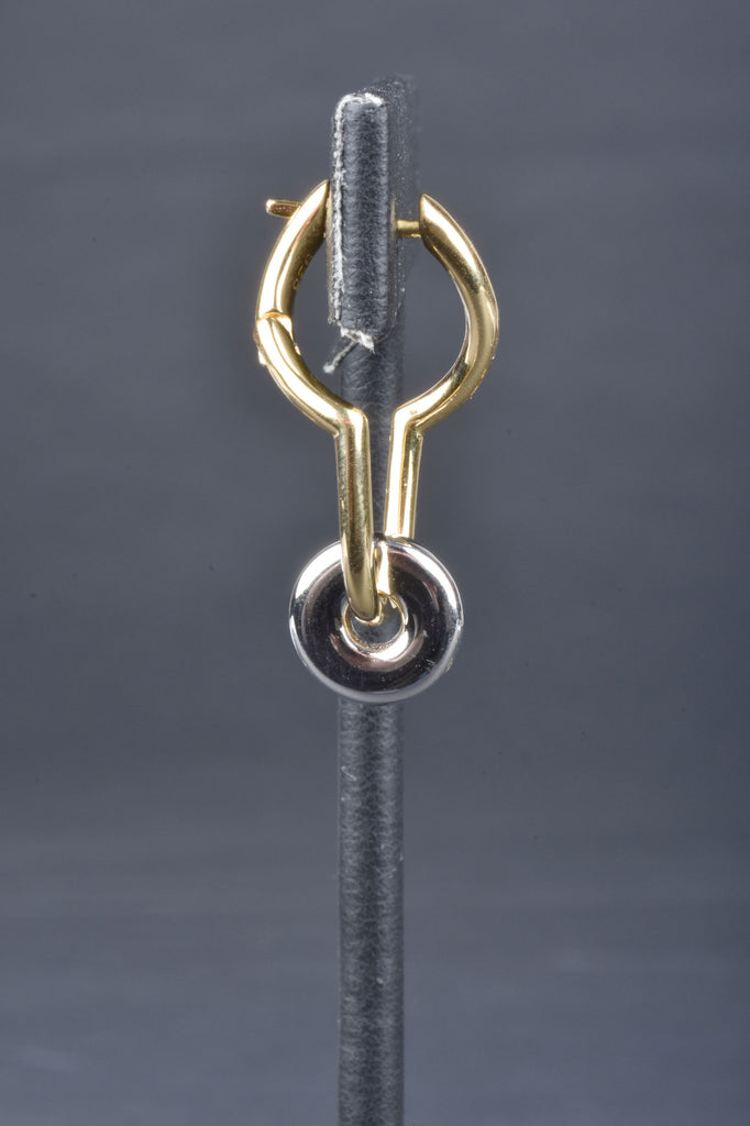 Sterling Polished Curved Hoop Earrings with Rondel Charm