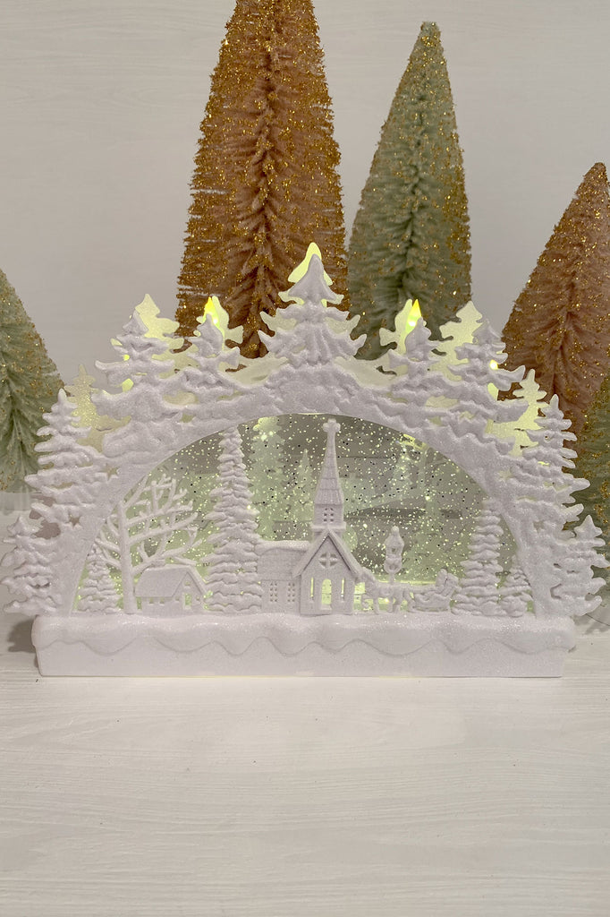 Lighted Christmas Scene Glitter Swirl Arch