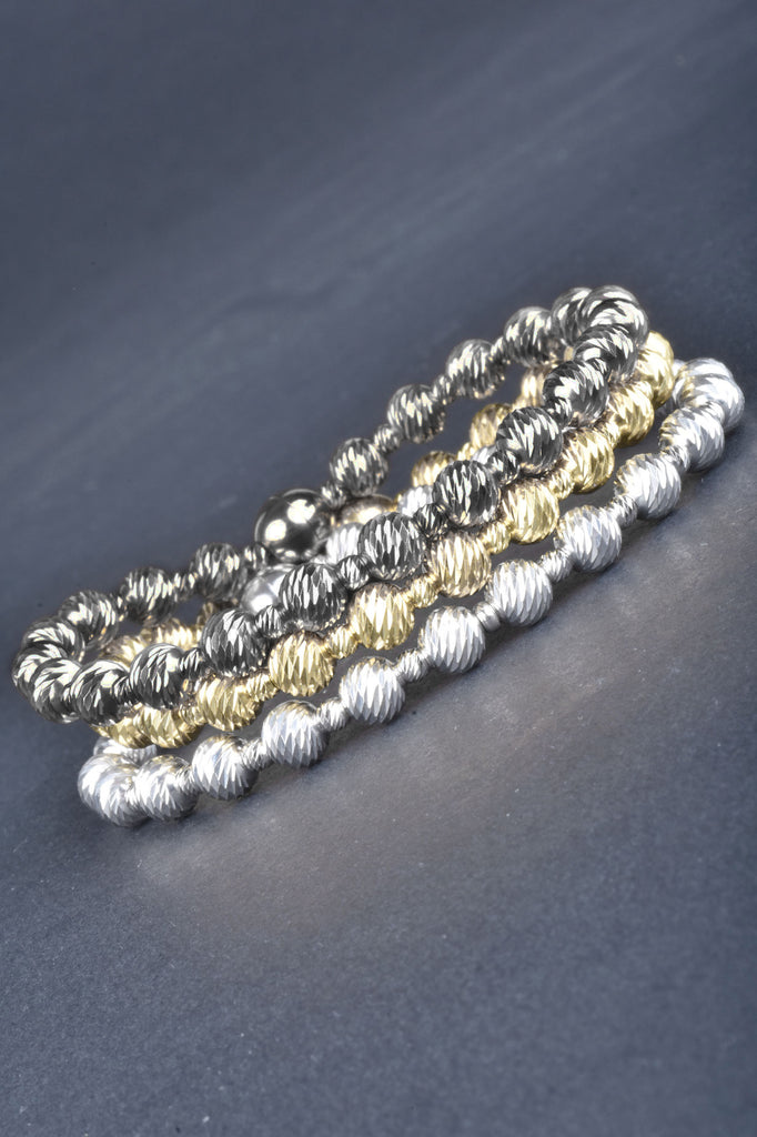 Italian Sterling Hand Diamond Cut Round Bead Bracelet
