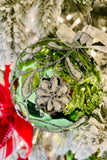 Mistletoe Green Flower Embellished European Glass Ornaments, Set of 6