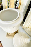 17.5 Inch White Ceramic Lidded Urn w/Unglazed Base