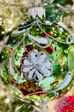 Mistletoe Green Flower Embellished European Glass Ornaments, Set of 6