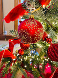 Red Sparkling Bursts European Glass Ornaments, Set of 6