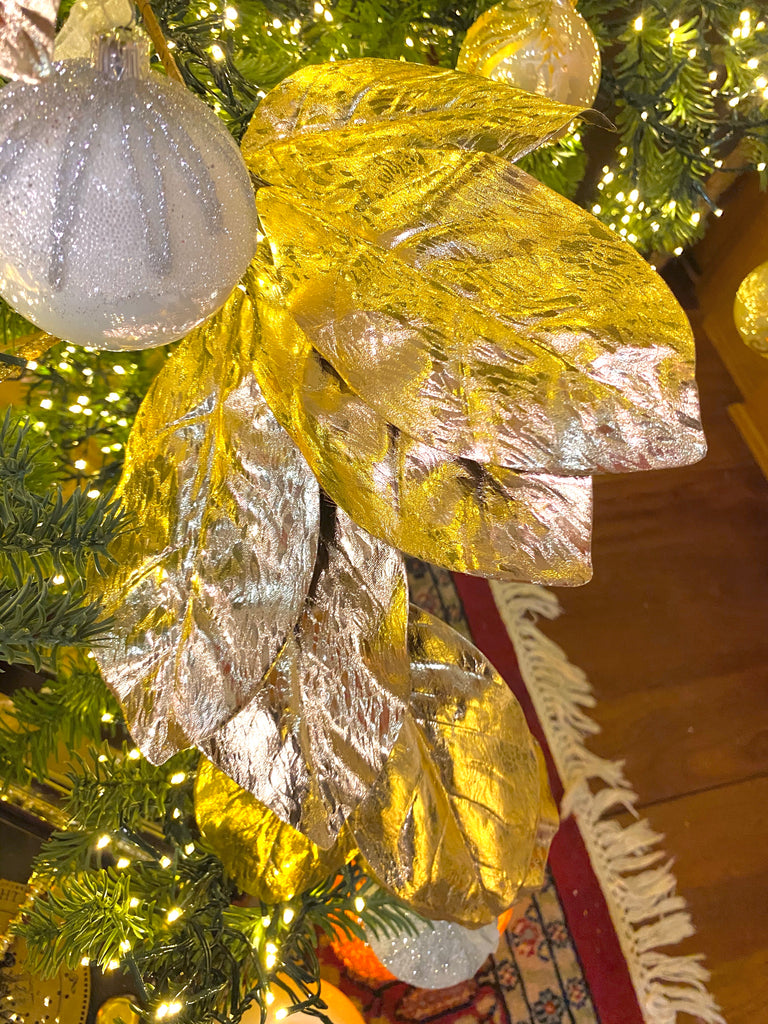 Shiny Gold Magnolia Leaf Sprays, Set of 3