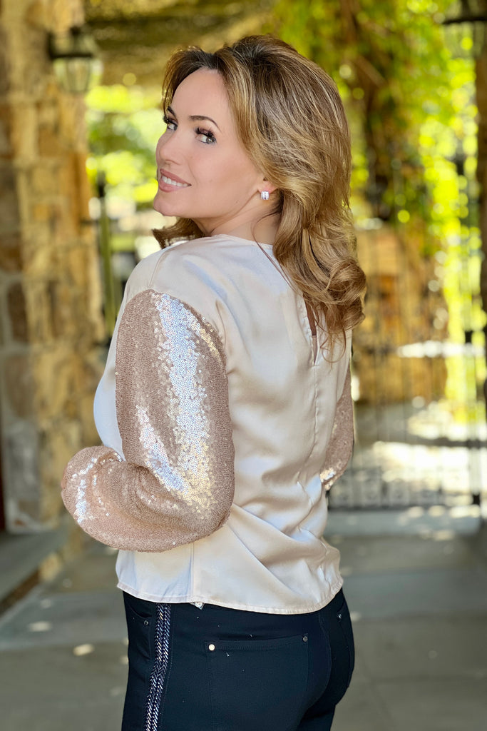 Champagne Sequin Sleeve Top