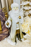 White & Gold Resin Santa w/Owl & Staff