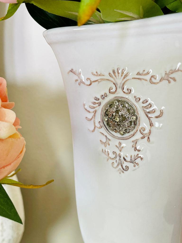 Set of 3 Jeweled Ceramic Urn Style Vases